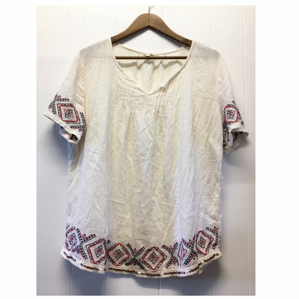 Sonoma | Boho Cream Top Beaded & Embroidered •